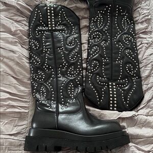 Jeffrey Campbell Black Studded Knee-High Boots 6.5 brand new never worn
